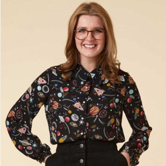 Joanie Space Themed Button Down Blouse - Picture 1 of 6